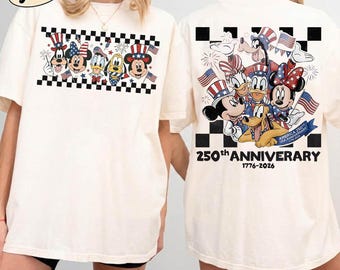 Camiseta retro del 250 aniversario de Disney en EE. UU., camiseta patriótica de Mickey y sus amigos 2026, Día de la Independencia de los Estados Unidos, regalos navideños familiares de Disney