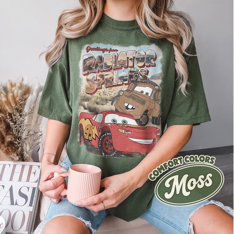Vintage Disney Cars Movie Tow Mater Comfort Colors® Shirt, Disney Pixar Cars Movie Mater Sweater, Disney Trip Shirt, Disney Mater Travel Tee Moss/Military Green