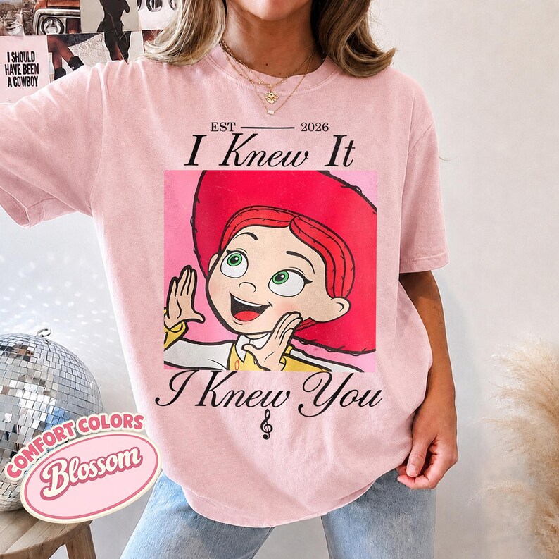Watercolors TS Jessie Toy Story 5 Comfort Colors Shirt, Retro I Knew It I Knew You, Disneyland Toy Story Family Matching Tee Blossom/Light Pink