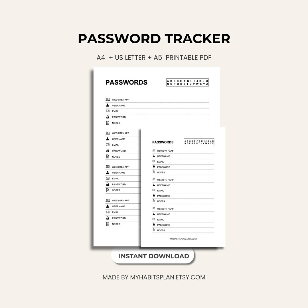 Password Tracker Printable – Password Log Book – Website Login ...