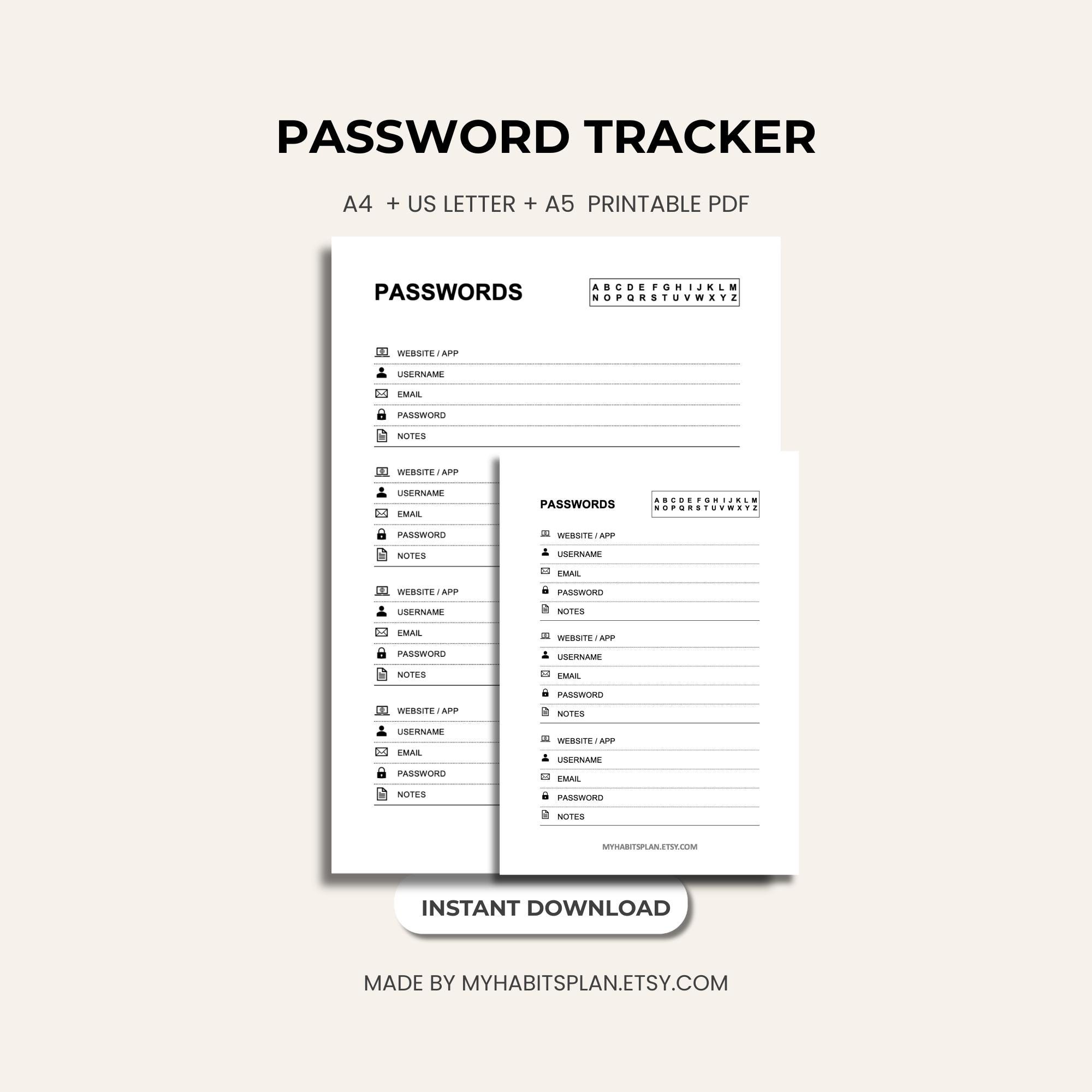 Password Tracker Printable – Password Log Book – Website Login ...