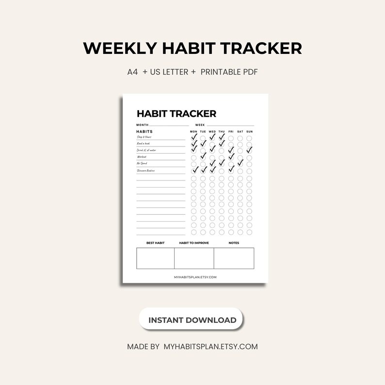Weekly Habit Tracker Printable | Minimal Habits Planner | A4 US Letter ...