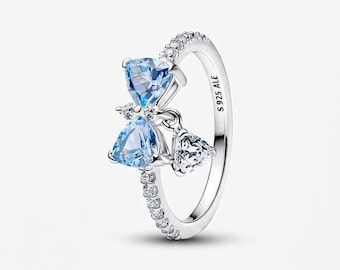 Sterling Silber Blau Bogen Ring, Marquise Crystal baumeln, Regency Stil Schmuck Pandora