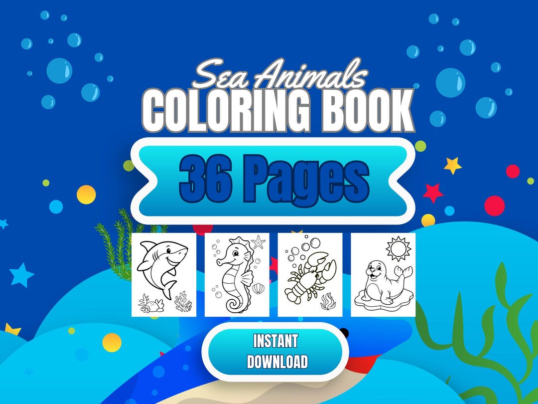 Sea Animals Coloring Pages for Kids Ages 3-5 | Printable Coloring Book ...