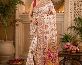 Luxury Kashmiri Pashmina Silk Saree with Meenakari