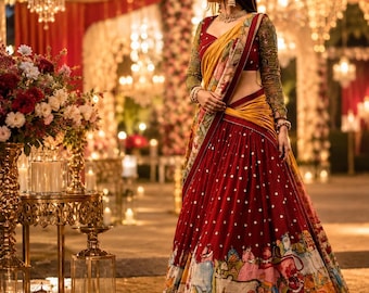 Kalamkari Lehenga Choli Set for Women Wedding Festival Wear