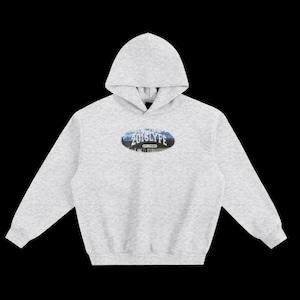 May include: Pale grey hoodie with a hood and long sleeves. The front displays an oval design with the text "2016LYFE" in white and blue. The hoodie is made of a soft material, suitable for casual wear.