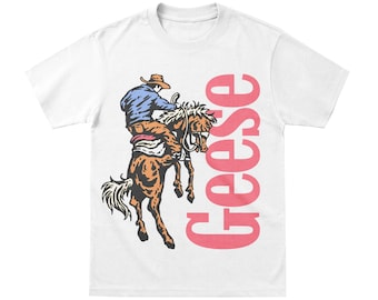 Camiseta de vaquero con estampado de gansos y caballos salvajes / Ropa urbana de algodón grueso