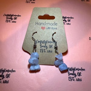 Handmade light blue and white marbled gemstone stacked dangle earrings