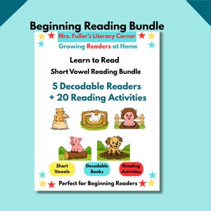 Bundel leren lezen | Decodeerbare lezers en activiteiten | Korte klinker CVC-leesoefening | Beginnende lezers | Afdrukbaar thuisonderwijs