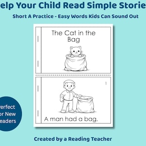 Aprende a leer cuentos sencillos / Lector corto decodificable / Libro de lectura para principiantes / Práctica de fonética fácil / Mini libro imprimible para niños