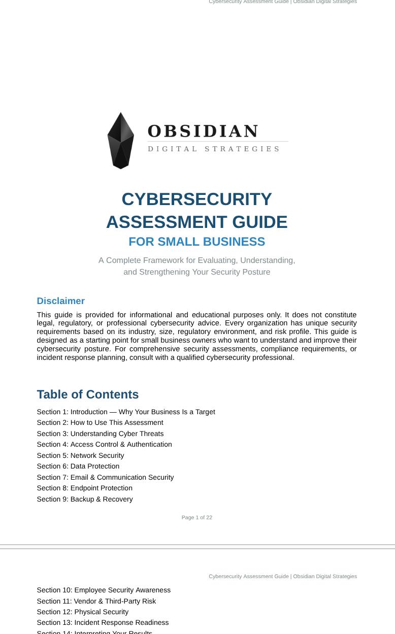 Cybersecurity Assessment Checklist Small Business Security Audit ...