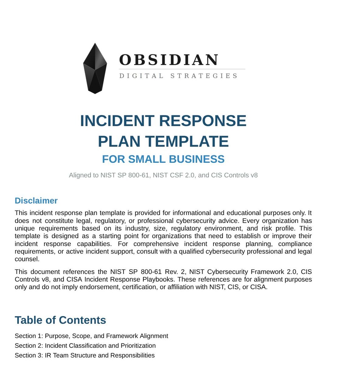Incident Response Plan Template Small Business NIST Aligned ...