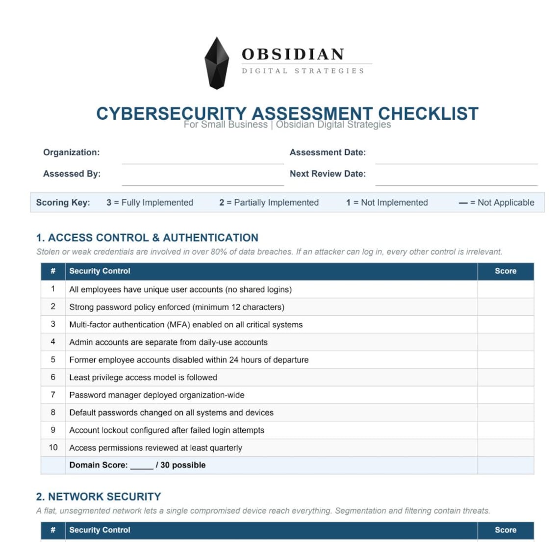 Cybersecurity Assessment Checklist Small Business Security Audit ...
