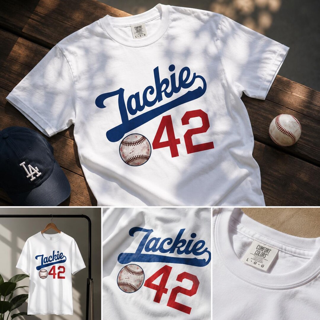 Vintage Jackie Robinson 42 Baseball Graphic Tee Dodgers Legend Comfort ...