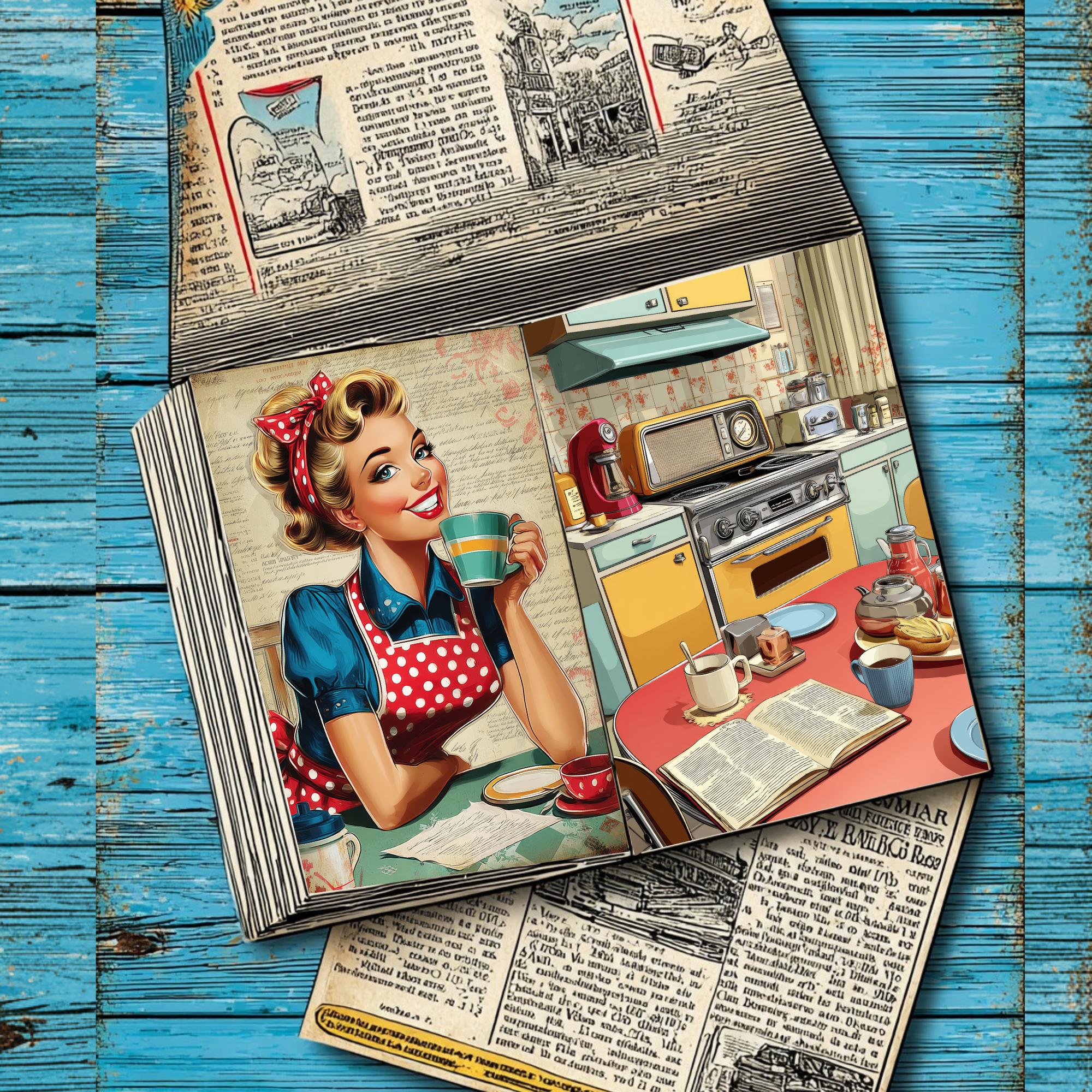 Retro Kitchen Junk Journal Kit Vintage 50s Housewife Ephemera Pin up ...