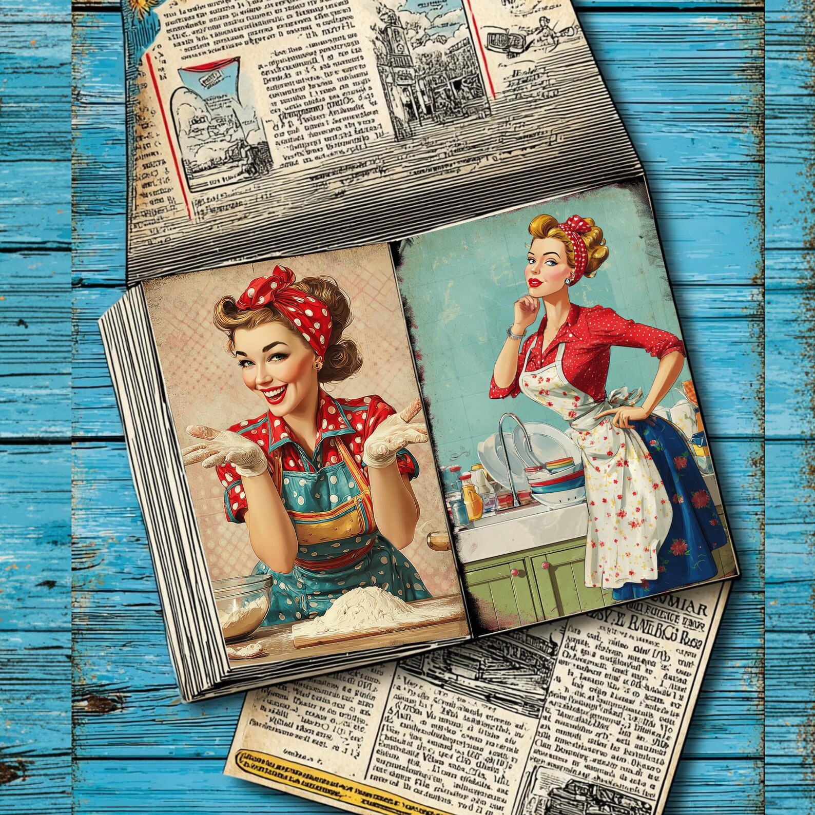 Retro Kitchen Junk Journal Kit Vintage 50s Housewife Ephemera Pin up ...