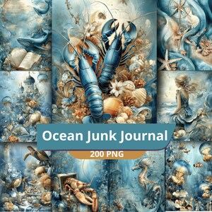 Ocean Junk Journal Kit 200 PNG Vintage Coastal Ephemera Sea Life Mermaid Paper (Digital Download)