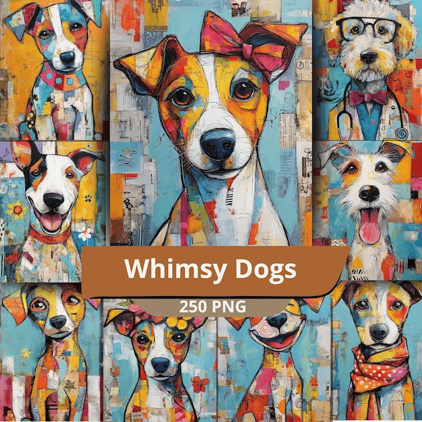 Bundel met 250 honden-PNG's – Speelse hondenclipart, schattige hondenillustraties, printbare hondenafbeeldingen, sublimatie- en knutselontwerpen, direct te downloaden