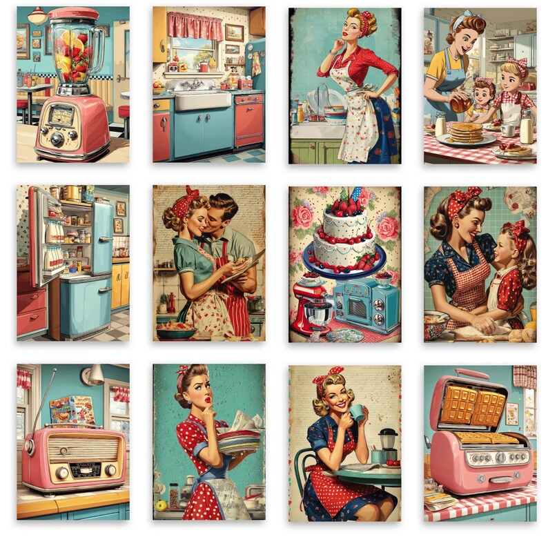 Retro Kitchen Junk Journal Kit Vintage 50s Housewife Ephemera Pin up ...