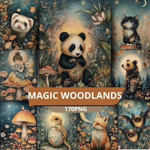 Magic Woodland Junk Journal Kit 176 PNG, Enchanted Forest Animals Ephemera, Nature Digital Paper Pack, Forest Scrapbook Kit,Instant Download