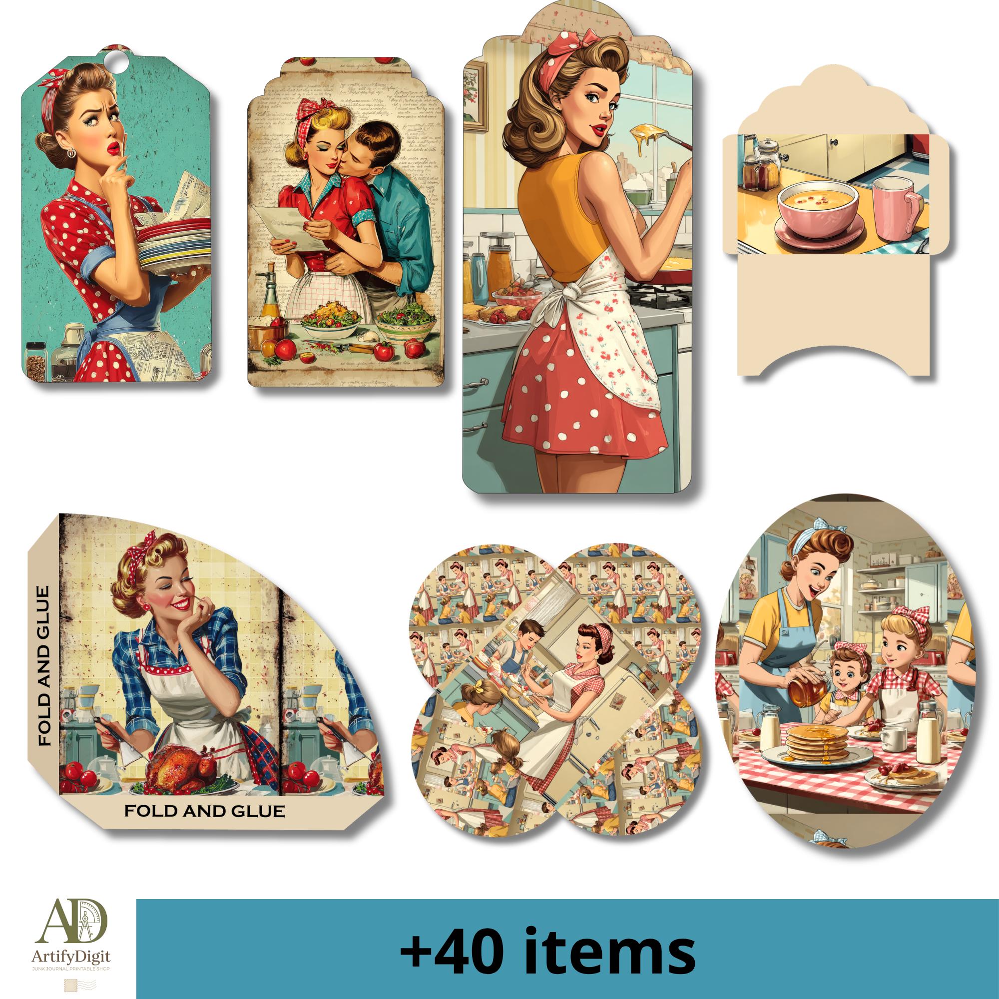 Retro Kitchen Junk Journal Kit Vintage 50s Housewife Ephemera Pin up ...