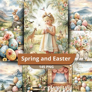 Spring Easter Bundle 145 PNG junk jornal Floral Eggs (Digital download)