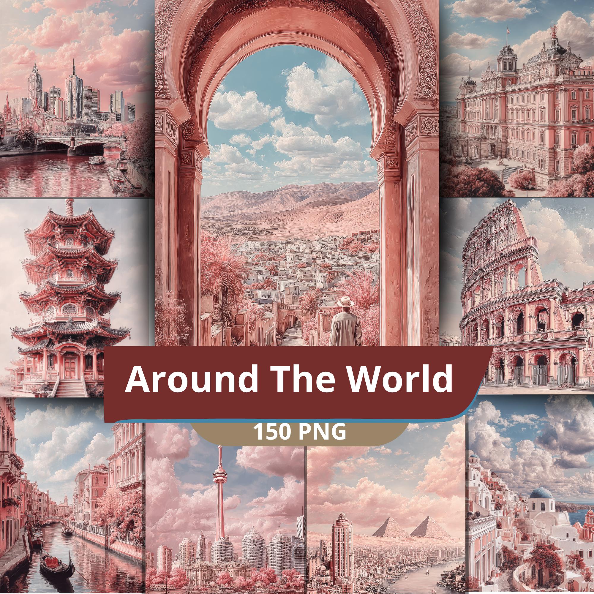 Around the World PNG Bundle, Pink Cityscape Travel Landmarks, Famous ...