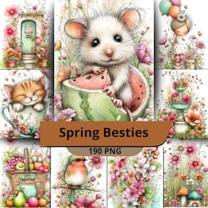 Spring Besties Printable Papers – 190 Page Digital Paper Bundle, Spring Junk Journal , Scrapbook Background Pack Download