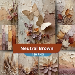 Neutral Brown Floral PNG Bundle 150 Pieces, Fall Leaves Butterfly Flowers , Vintage Botanical Digital Paper, Scrapbooking , Instant Download