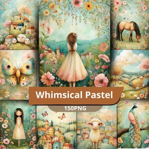 Pastel Digital Papers Bundle – 150 PNG Whimsical Journal Pages, Scrapbook Backgrounds, Printable Junk Journal Kit, Instant Download