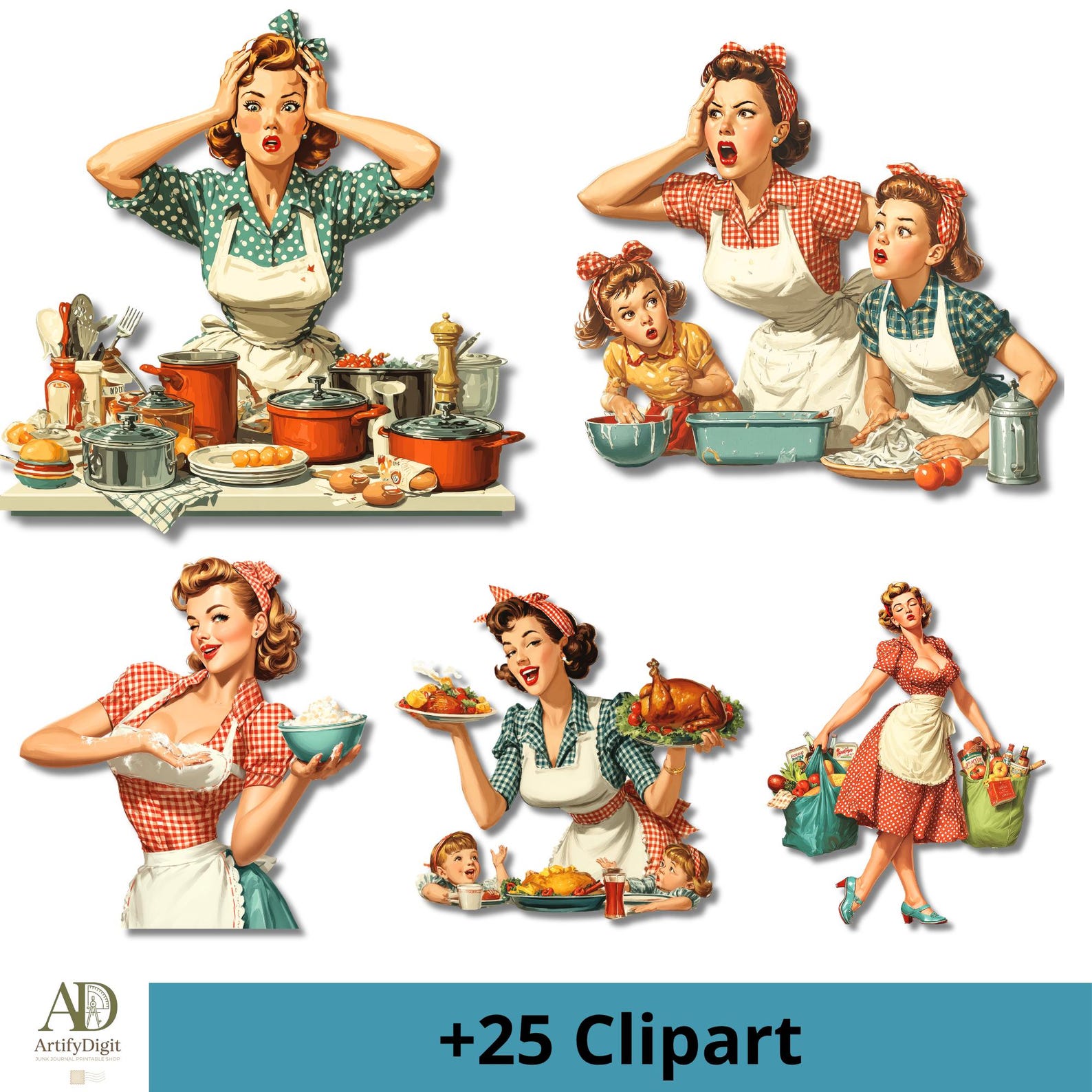 Retro Kitchen Junk Journal Kit Vintage 50s Housewife Ephemera Pin up ...
