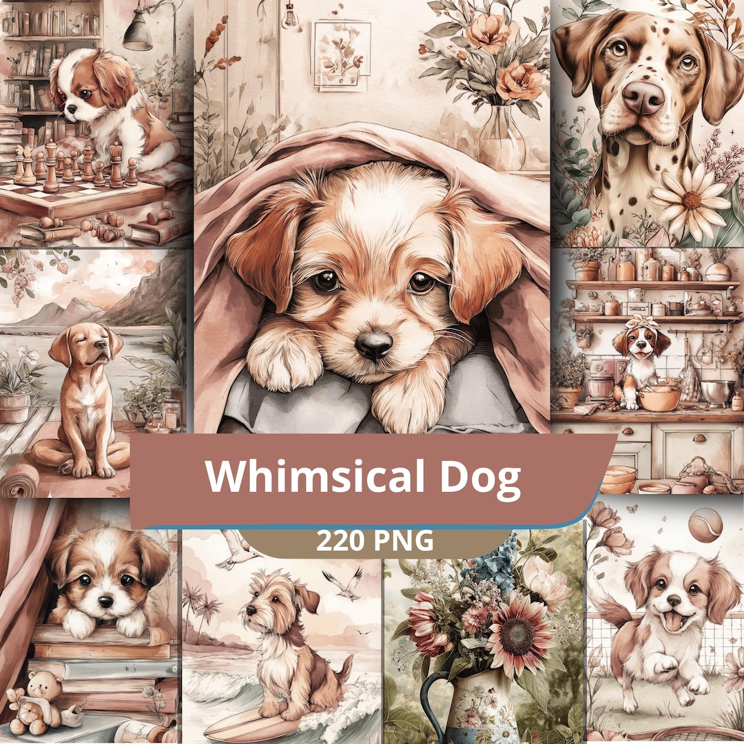 Whimsical Dog PNG Bundle , Cute Canine , Dog Lover Gift , Sublimation ...