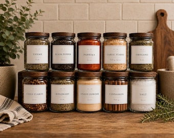 Custom Spice Jar Labels Stickers Set Of 10 | Pantry Organization Labels | Minimalist Farmhouse Kitchen Decals | Pre-Printed Spice Labels
