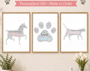 Custom Pet Word Art Portrait, Personalized Pet Memorial Gift, Custom Dog Portrait, Cat Memorial Gift, Personalized Pet Loss Gift, Pet Art
