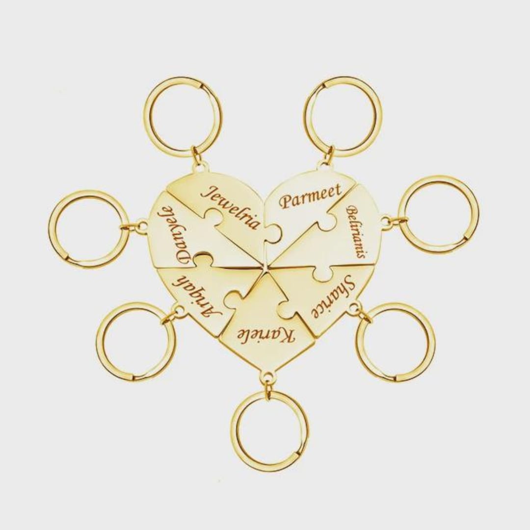 2-12 People Custom Heart Keychain - Couple Keyring - Name Puzzle