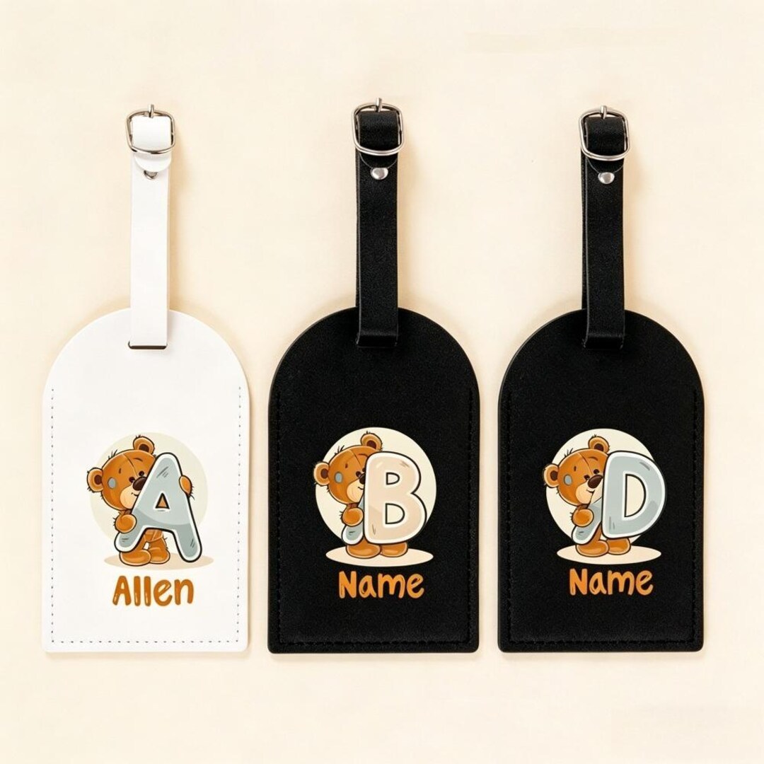Personalized Cute Bear Custom Luggage Tags, Leather Backpack Labels ...
