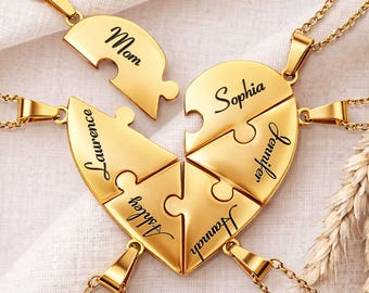 2-8 people Creative Name Heart Puzzle Necklace, Custom Names, Best Friendship necklace, Family Gathering Gift / gifts for friends