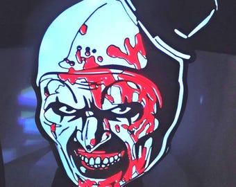 crazy killer mime clown physco haunted Logo Lightbox Sign w stand  (10" Long) Horror Prop mine scary this one glued shut has cob lights