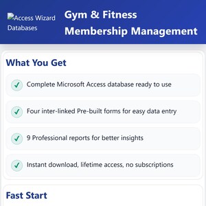 Gym & Fitness Membership Microsoft Access Template | Keep Members | Renewals On Track