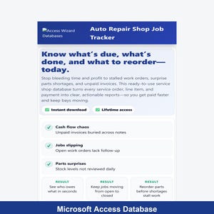 Auto Repair Shop Job Tracker Access Database | Stop Losing Open Jobs and Unpaid Invoices