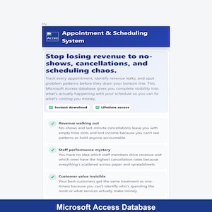 Appointment & Scheduling System Access Database | Stop No-Shows |  Track Revenue