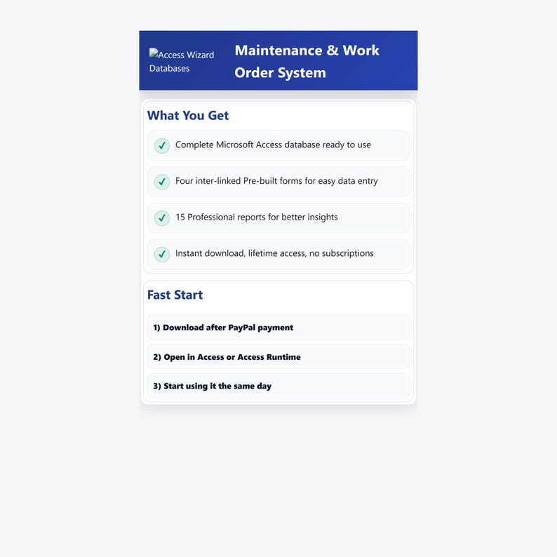 Maintenance & Work Order System Access Database | Stop Unbilled Work ...