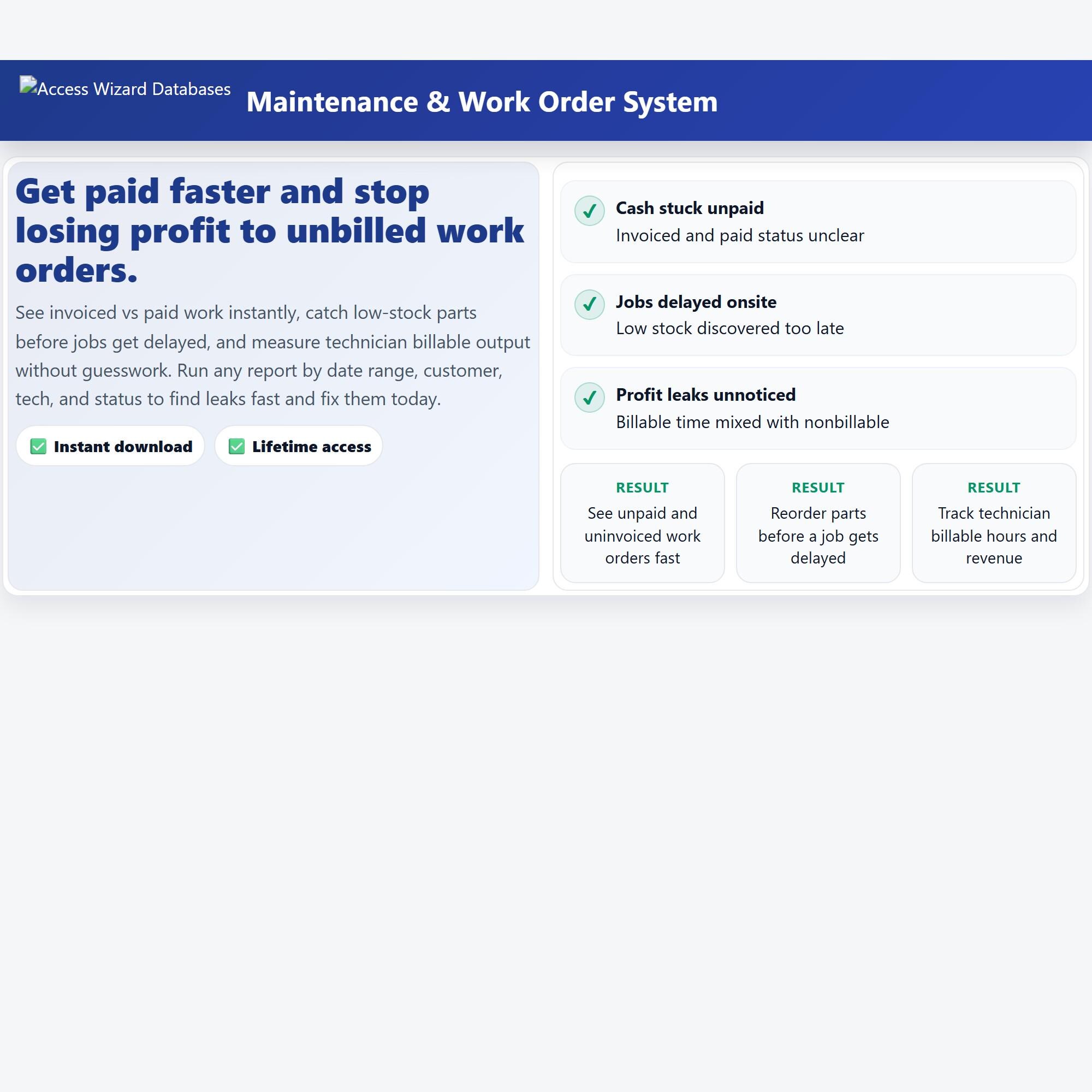 Maintenance & Work Order System Access Database | Stop Unbilled Work ...