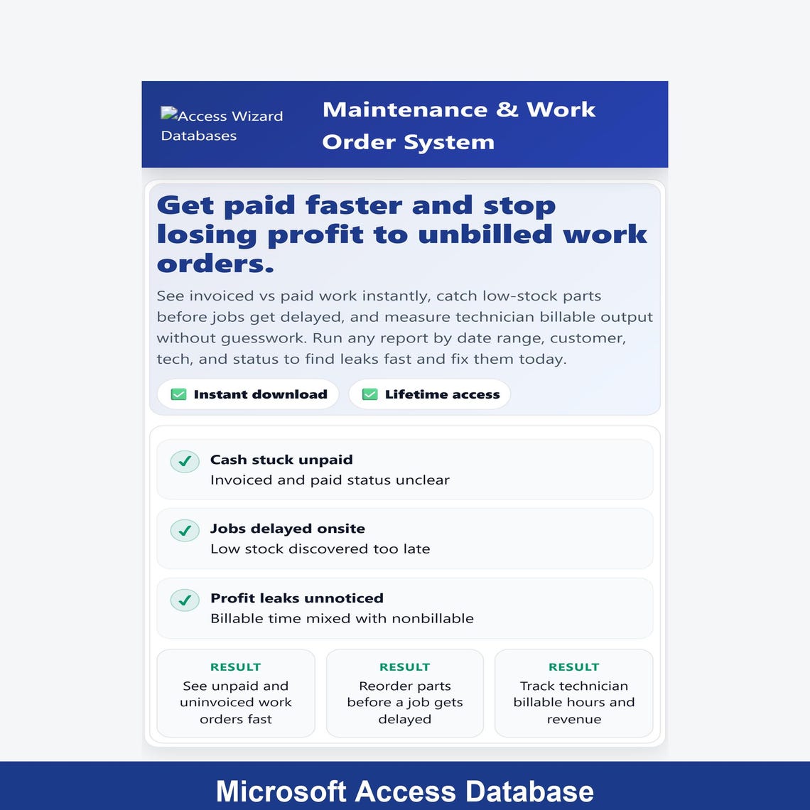 Maintenance & Work Order System Access Database | Stop Unbilled Work ...