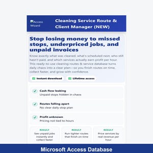 Route du service de nettoyage et base de données client Microsoft Access | Arrêt Arrêts manqués | Factures impayées