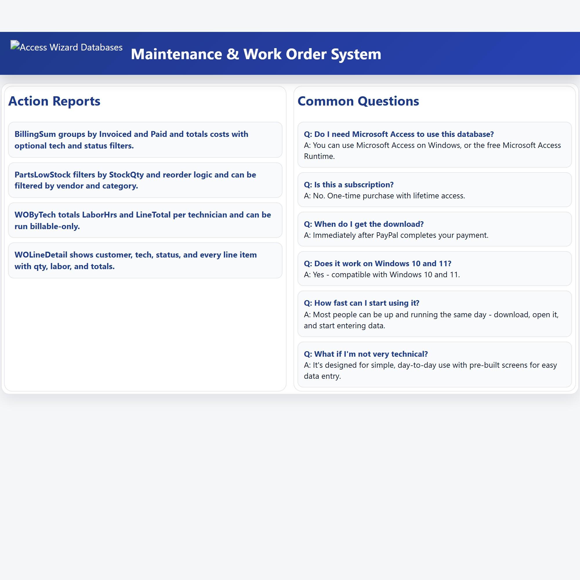 Maintenance & Work Order System Access Database | Stop Unbilled Work ...