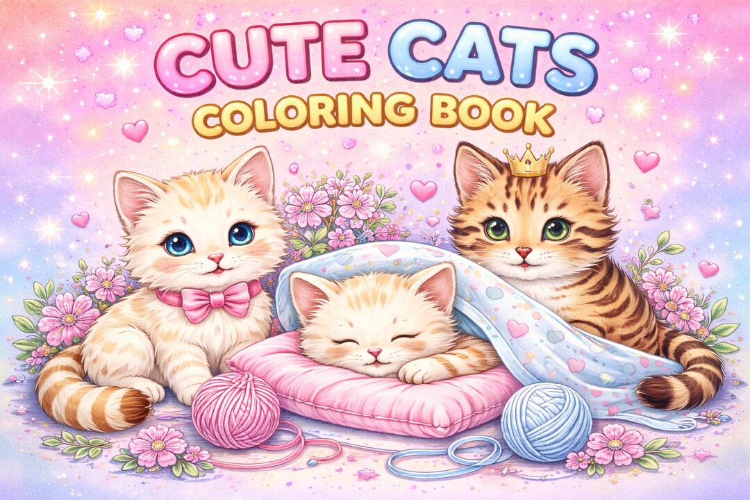 Cute Cats Coloring Book for Kids | 20 Easy Printable PDF | Toddler ...