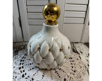 Vintage Cream Gold Ceramic Decanter with Ball Stopper