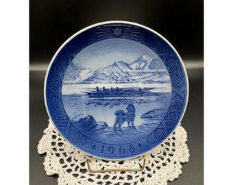 355 1968 Royal Copenhagen The Last Umiak Blue White Denmark Plate